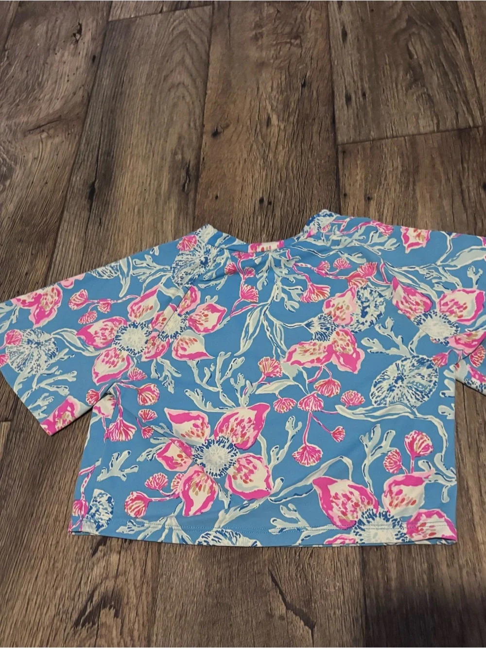 Girls Blue Floral Crop Top SWIM Top - Pink & White Flowers